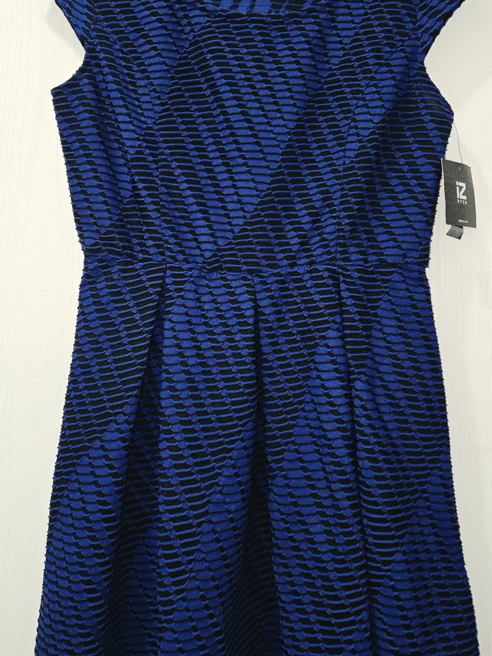 Iz Byer Royal Blue and Black Textured Fit-and-Flare Dress
